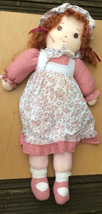 Vintage Debenhams Rag Doll Soft Toy Larger Plush Floral Dress Wool Hair - Picture 1 of 4