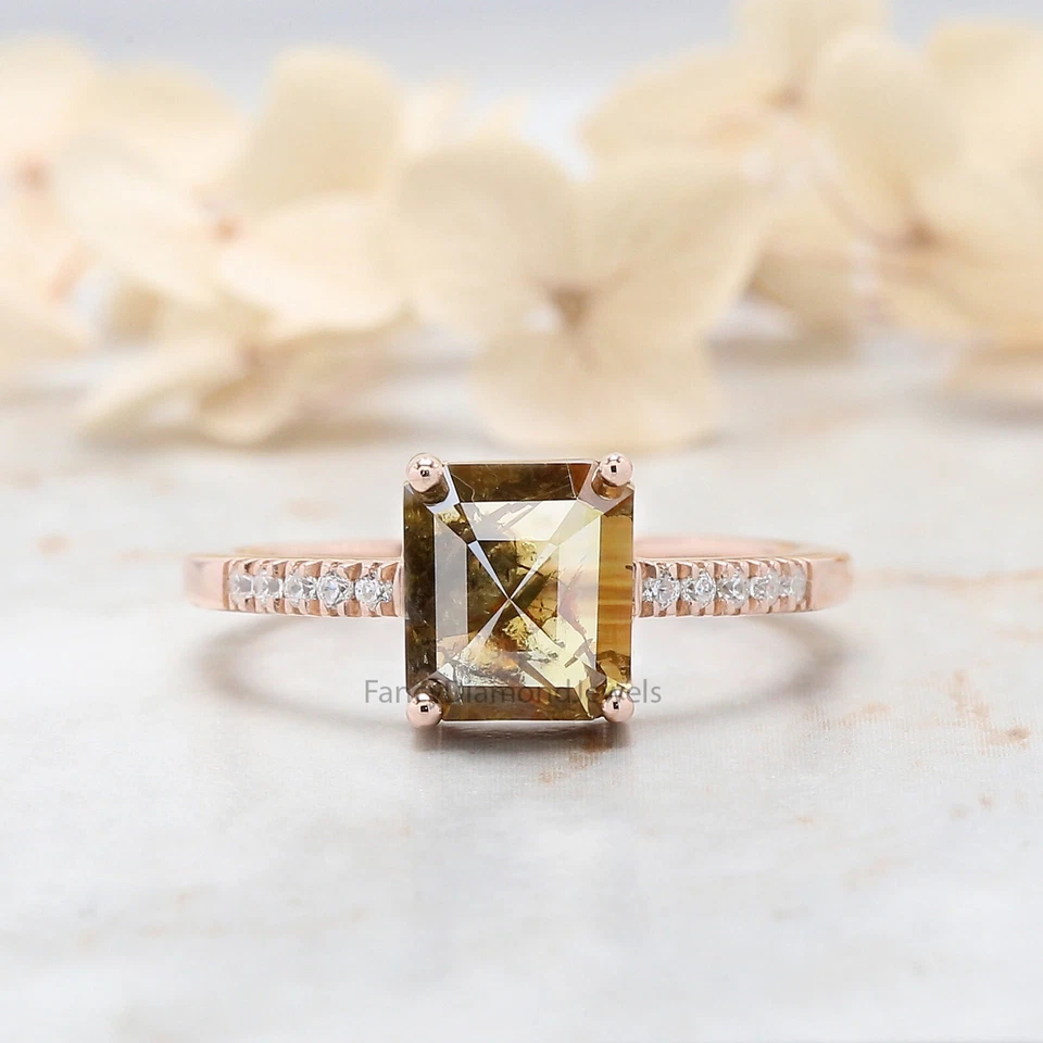 1.46 Ct Radiant Cut Brown Color Diamond Ring 14K Rose Gold Engagement Gift Ring - Image 1 of 4