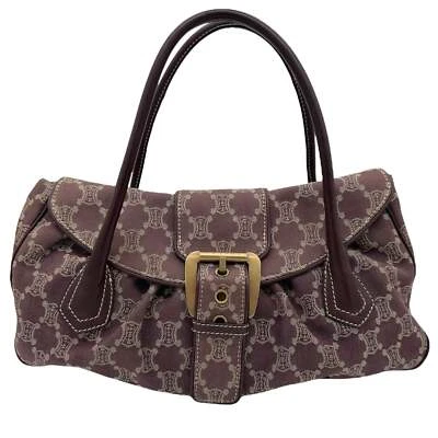 Celine Burgundy Denim Monogram Buckled Shoulder Bag - Image 1 of 4