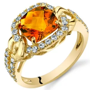 Oravo 14K Yellow Gold 2.00 carat Citrine Cushion Halo Ring - Picture 1 of 3