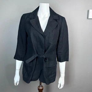 Talbots blazer jacket size 8 Black linen safari utility summer office - Picture 1 of 13