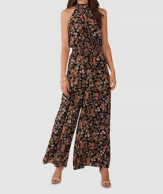 Mono halter sin mangas floral negro Vince Camuto para mujer talla XL Foto 1 de 2