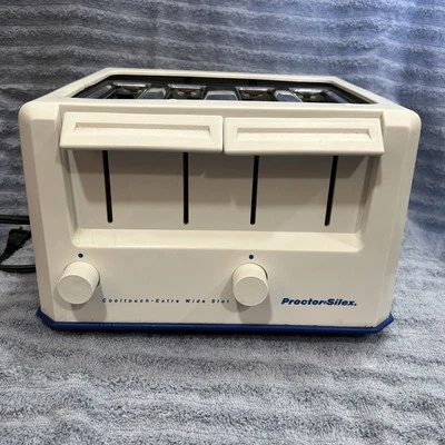 Tostadora Proctor Silex 4 Rebanadas Ranuras Extra Anchas para Bagels, Blanca, Probada Funciona Foto 1 de 4