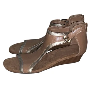 Aerosoles Women Yet or No Sandals 6.5 Brown Leather Open Toe Wedge Comfort Shoe - Picture 1 of 8