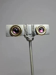 VINTAGE 80ER JAHRE RUNDER LILA GLAS CABOCHON GOLD BYZANTINISCHER STIL NUR OHRSTECKER - Bild 1 von 6