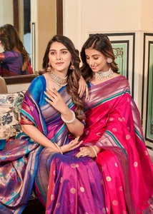 Designer Paithani Soft Silk Saree Weaving Indian Wedding Party Wear Saree Rajpat - Picture 1 of 5