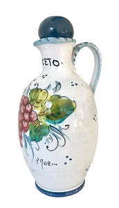 Italienischer Essig Krug Trauben weiß Keramik Stopfen handbemalt 6" hoch - Bild 1 von 12