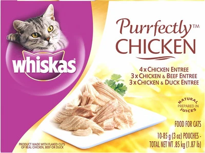 Whiskas Purrfectly Pollo Comida Húmeda para Gatos Paquete Variedad 40 Unidades Bolsas de 3 Onzas Foto 1 de 4