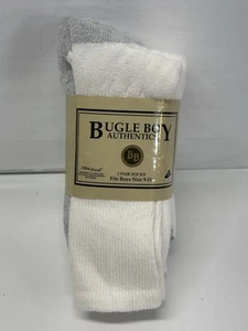 Vintage Bugle Boy Authentics Socks Pack Of 3 Pairs Boys 9-11 White/Gray Made USA - Picture 1 of 2