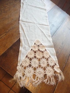 Antique Victorian tsble runner w/ Handmade Lace Edge 47" x 13" - Picture 1 of 3