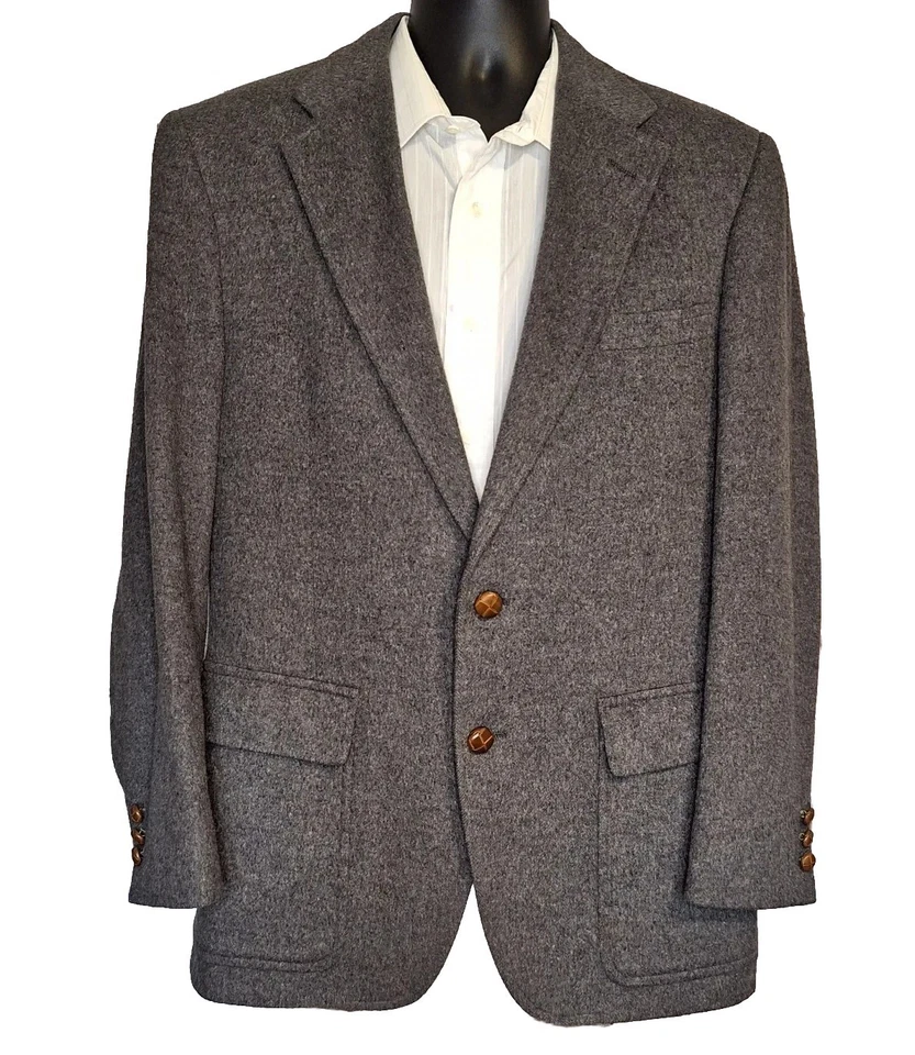 Jaqueta blazer masculina John Weitz 40R cabelo de camelo cinza tweed macio meio forrado - Imagem 1 de 4