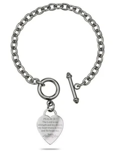 Stainless Steel Mini Heart Chain Bracelet-Psalm 28:7 Shields of Strength - Picture 1 of 3