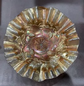 Millersburg Marigold Carnival Glass Grape Wreath 8-9 inch Bowl with 3 in 1 Edge - Picture 1 of 3