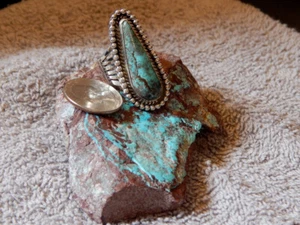 Bisbee Turquoise Sterling Silver Ring By Navajo Lorenzo James Size 8 1/2 - Picture 1 of 4