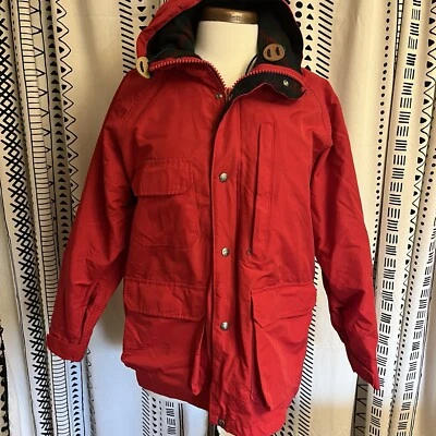 Parka de Colección Woolrich Para Mujer con Capucha Lana Forrada a Cuadros Años 90’s EE. UU. L Roja Esquí Preppy Foto 1 de 4