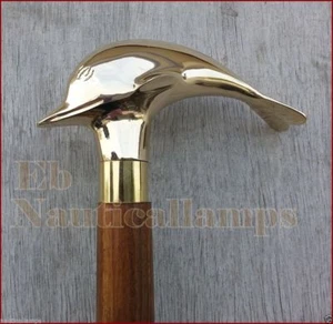 Walking Cane Stick Brass Head Handle Solid Wood Victorian Knob Antique Style - Picture 1 of 4