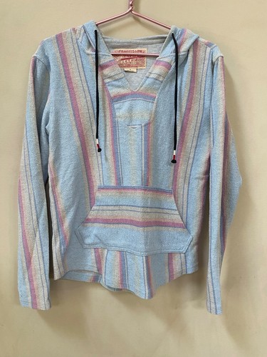 VETEMENTS Brooklyn Cloth Sweater Adult Small Blue Baja Hoodie Pullover Long Sleeve