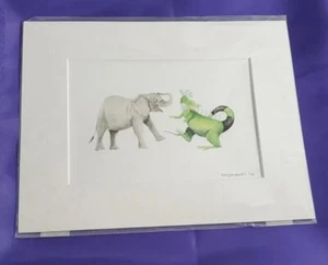 Elephant and “Big Mo” Iguana Cartoon Print Signed By Megan Padalecki - Imagen 1 de 9