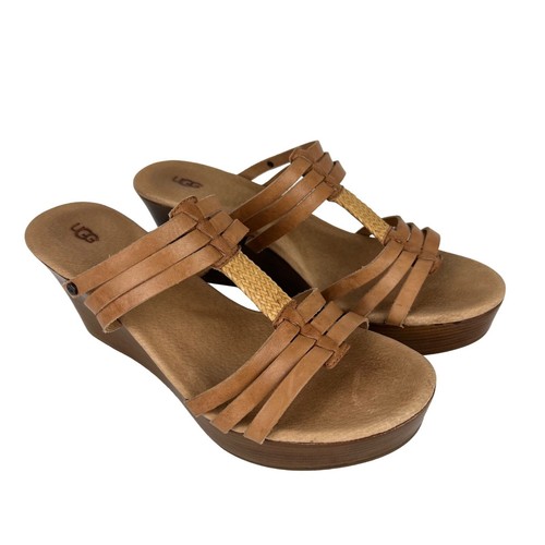 Sandali da donna UGG Mattie zeppa plateau cinturino marrone pelle marrone marrone marrone taglia 10