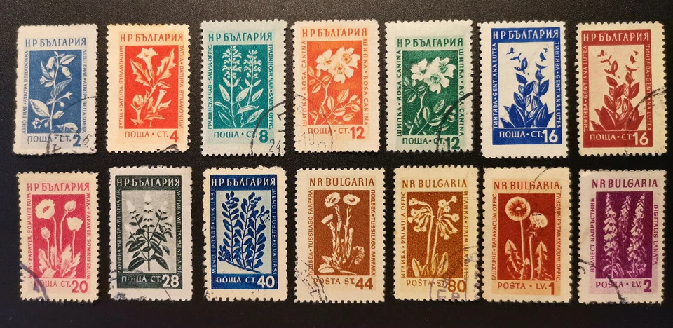BULGARIA 1953, FLORES MEDICINALES, JUEGO COMPLETO DE 14, USADO, ¡¡ENVÍO GRATUITO!!! Foto 1 de 1