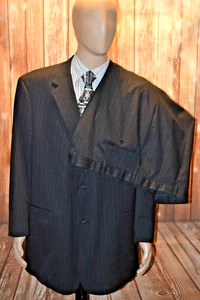 Austin Reed Men Striped Wool Black 2 Front Button Suit Sz 52L Wst 48x27 - Picture 1 of 21