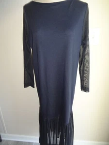 Vintage Womens Anne Klein for Sirena Black Dress M Sheer Sleeves & Bottom USA - Picture 1 of 6