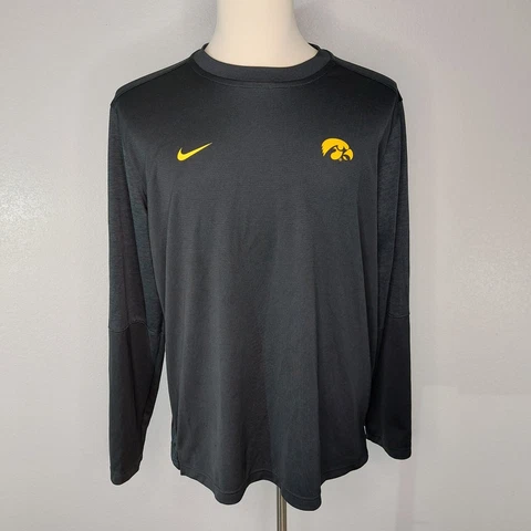 Nike Mens XL Iowa Hawkeyes Black Black Long Sleeve Mesh Pullover Shirt Cover