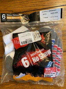6 Hanes Boys No Show Socks - Slightly Imperfect - Shoe Size 4 1/2 - 8 1/2 - NEW - Picture 1 of 9