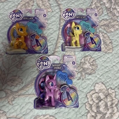 Bonecos My Little Pony (3) Twilight Sparkle, Applejack, Fluttershy NOVO - Imagem 1 de 4
