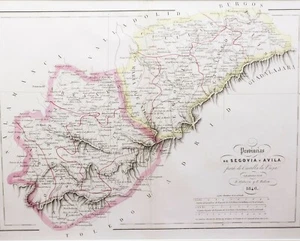MAPA 1848 SEGOVIA ÁVILA - ESPAÑA Grabado coloreado a mano con paspartú (02757) - Imagen 1 de 2