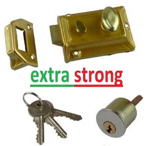 BRASS RIM NIGHT FRONT DOOR LOCK LATCH WITH 3 KEYS 60MM BACKSET / CYLINDER SET - Picture 1 of 2