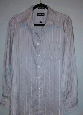 Винтажная мужская рубашка с длинным рукавом на пуговицах Botany 500 размер 16 (34/35) серая серебристая полоса - Изображение 1 из 4