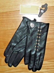 Michael Kors Leder Nietenhandschuhe Größe L (Schwarz/Gold) DAMEN - NEU MIT ETIKETT - Bild 1 von 4