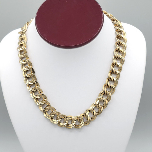 VETEMENTS Collana catena maglia cubana doppia grossa piatta larga tono oro 18 in