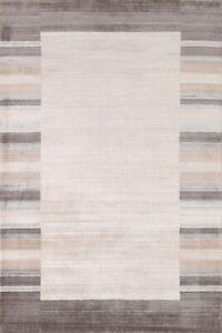 Contemporary Modern 5x7 ft. Ivory/Gray Gabbeh Indian Area Rug Hand-knotted