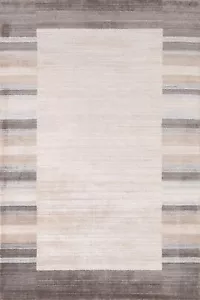 Contemporary Modern 5x7 ft. Ivory/Gray Gabbeh Indian Area Rug Hand-knotted - Picture 1 of 12