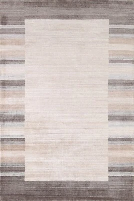 Contemporary Modern 5x7 ft. Ivory/Gray Gabbeh Indien Area Rug Hand-knotted - Image 1 of 4