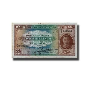 Malta Banknote 2 Shillings A/3 No Malaya Watermark - ERROR - Picture 1 of 2
