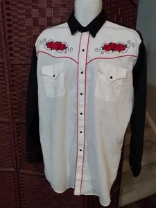 Camisa Western Vintage Para Hombre Bordada Rosas XL Prenda Medio Oeste - Imagen 1 de 4