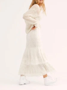 Free People Wilder Tiered Eyelet Midi Skirt White Womens Size 0 - Picture 1 of 10