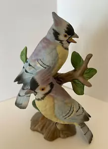 Vintage Lefton handbemalt blauer Eichelhäher Vogel 4,5" Figur Vögel auf Ast - Bild 1 von 15