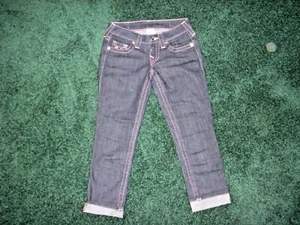 True Religion Girls Capri Jeans, Size 24, Dark Wash With Pink Contrast (607) - Picture 1 of 7