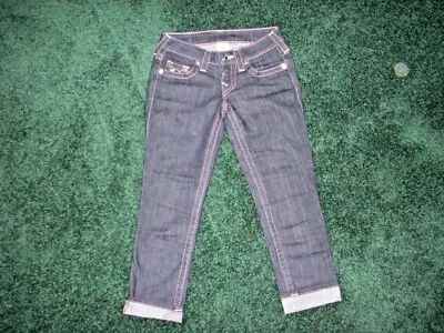 Pantalones de mezclilla capri True Religion para niñas, talla 24, lavado oscuro con contraste rosa (607) Foto 1 de 4