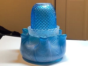 Beautiful Moire Verre Caribbean Sea Blue Bowl Fairy Light - Picture 1 of 13
