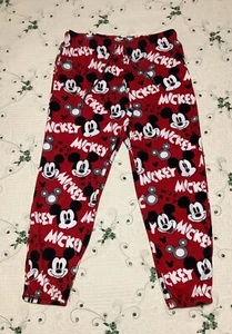 DAMEN NEU OHNE ETIKETT GRÖSSE M (8-10) DISNEY ROT MICKEY MOUSE KORDELZUG FLEECE PYJAMAHOSE - Bild 1 von 4