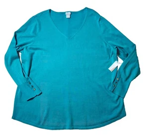 Neu mit Etikett Chico's Größe 4 (XXL) Damenpullover Langarmpullover V-Ausschnitt Tahiti türkis - Bild 1 von 8