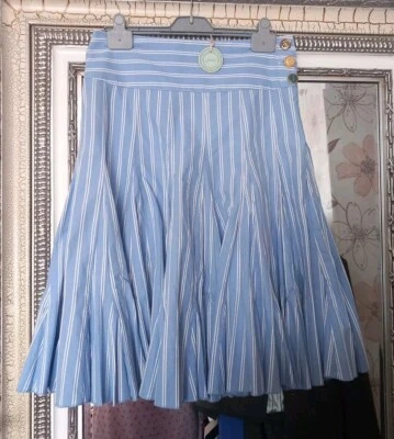 New JOULES Ladies Classic Blue/White Striped Pleated FANFARE Cotton Skirt UK 10 - Image 1 of 4