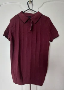 River Island Burgundy Black Trim Muscle Fit Polo Shirt Button Up Neck Small S - Picture 1 of 12