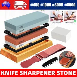 2X Whetstone Knife Sharpening Stone Water Wet Stone Set 400/1000/3000/8000 Grit - Picture 1 of 12