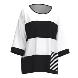 LUUKAA T-shirt jersey righe a blocchi taglia 46 (5) nero bianco manica 3/4 - Foto 1 di 1
